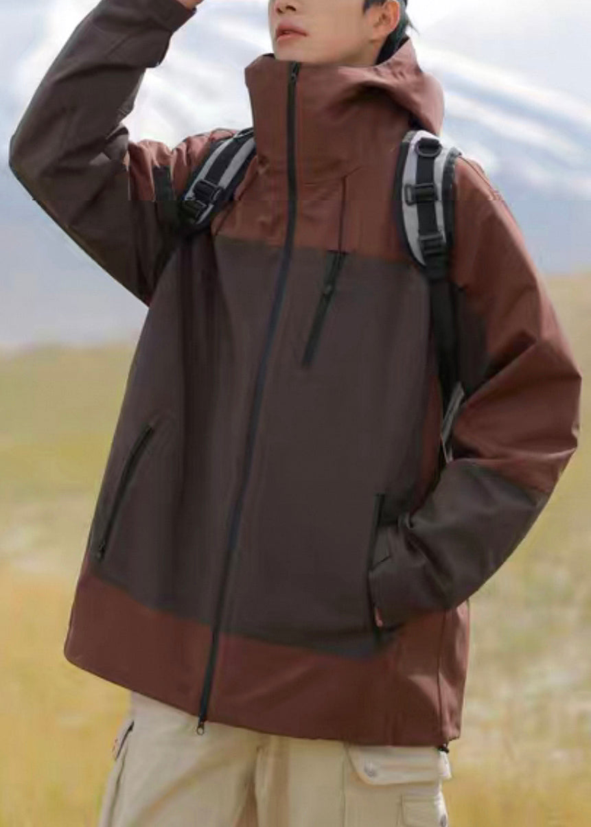 Braune Herren-Patchworkmäntel aus Baumwolle mit Reißverschluss in Übergröße