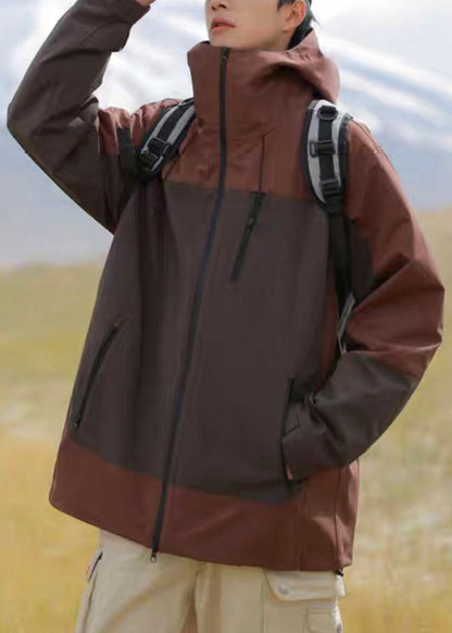 Braune Herren-Patchworkmäntel aus Baumwolle mit Reißverschluss in Übergröße