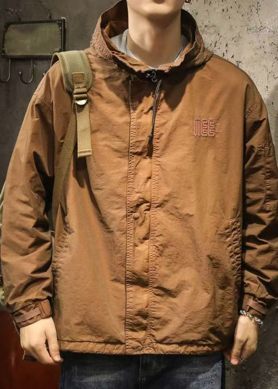 Kordelzug Frühling Herren Karamell Solid Plus Kapuzenmantel Größe Baumwolle