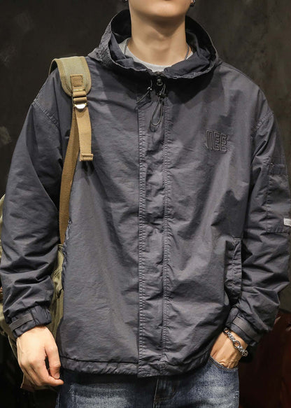 Kordelzug Frühling Herren Karamell Solid Plus Kapuzenmantel Größe Baumwolle