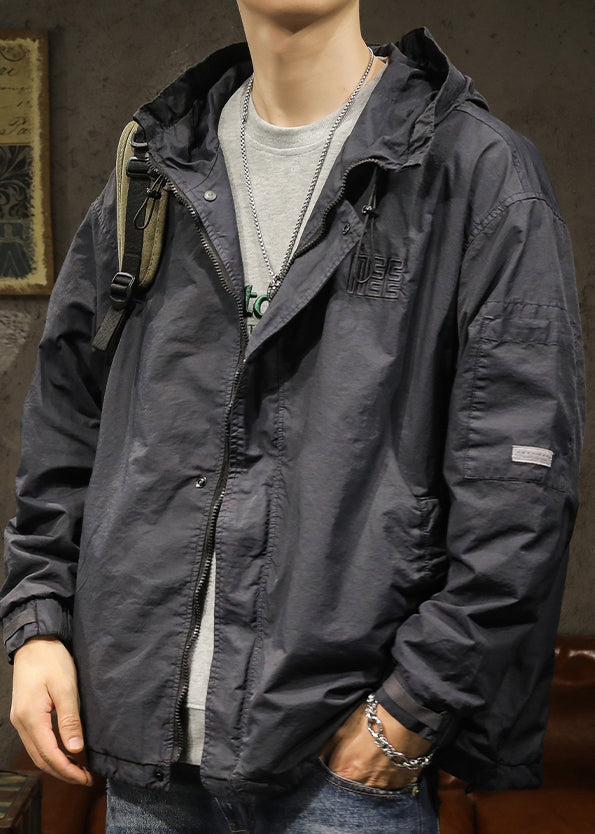 Kordelzug Frühling Herren Karamell Solid Plus Kapuzenmantel Größe Baumwolle