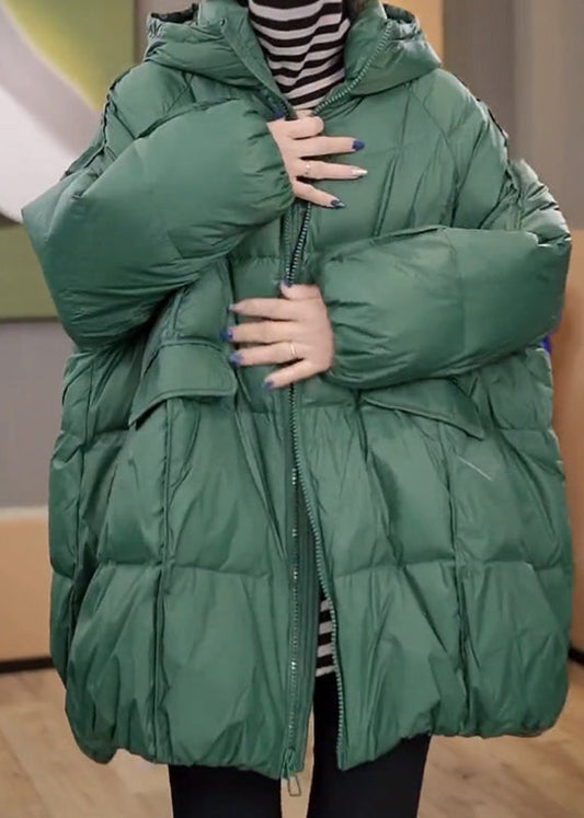 Übergröße Grün Entendaunen Parkas mit Kapuze und Taschen Winter TD044