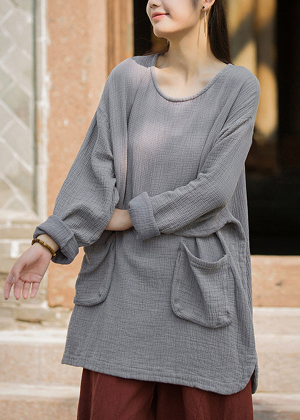 T-shirt vert grande taille en coton avec poches et col rond, printemps TH025