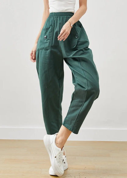 Plus Size Green Oversized Pockets Cotton Harem Pants Fall Ada Fashion