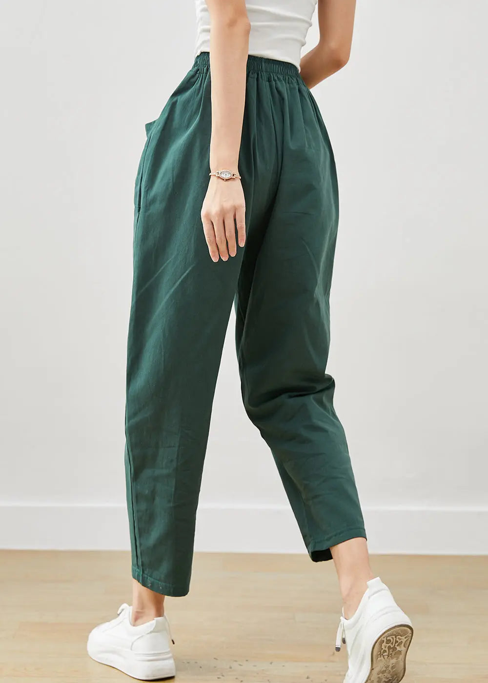 Plus Size Green Oversized Pockets Cotton Harem Pants Fall Ada Fashion