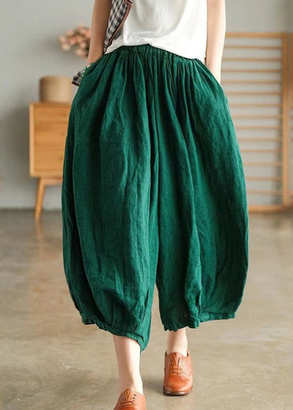 Pantalon court en lin vert avec poches grande taille pour l'été VV063