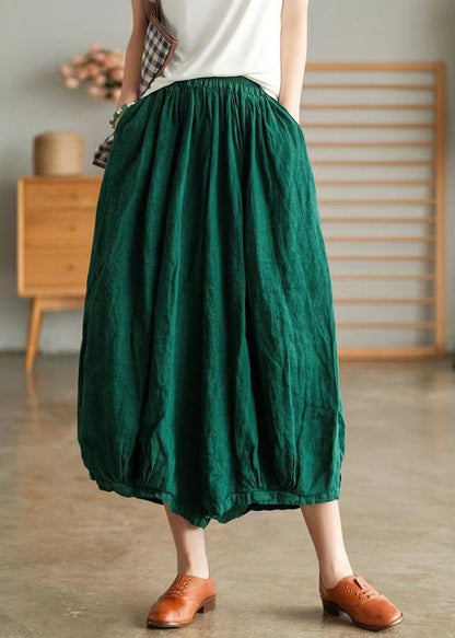 Pantalon court en lin vert avec poches grande taille pour l'été VV063