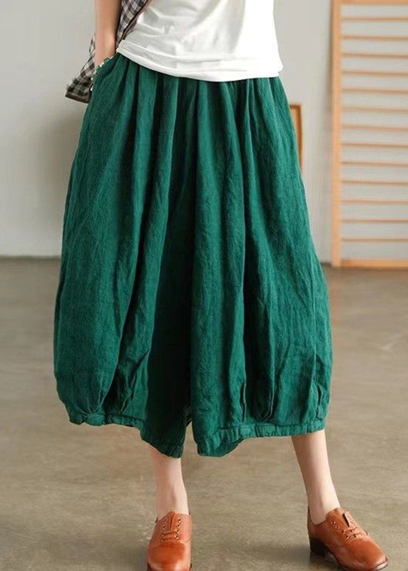 Plus Size Green Pockets Linen Crop Pants Summer VV063