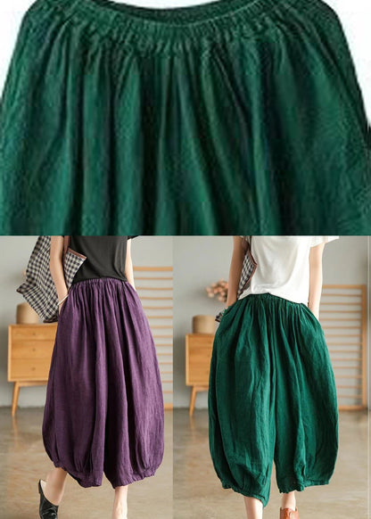 Pantalon court en lin vert avec poches grande taille pour l'été VV063