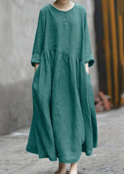 Long Plus Green Patchwork Fall Wrinkled Dresses Size
