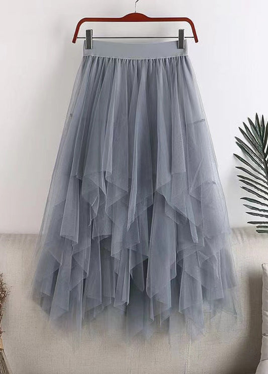 Plus Size Grey Asymmetrical Design Tulle Skirt Summer QQ1037