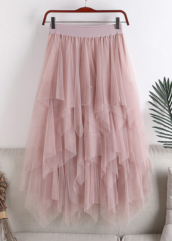 Plus Size Grey Asymmetrical Design Tulle Skirt Summer QQ1037