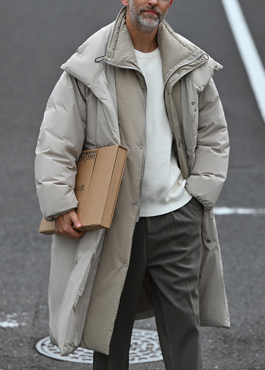 Parka d'hiver deux pièces en patchwork gris à boutons grande taille pour homme RJ008
