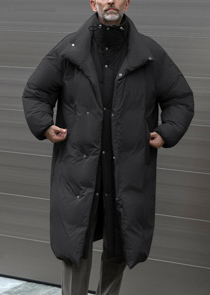 Parka d'hiver deux pièces en patchwork gris à boutons grande taille pour homme RJ008