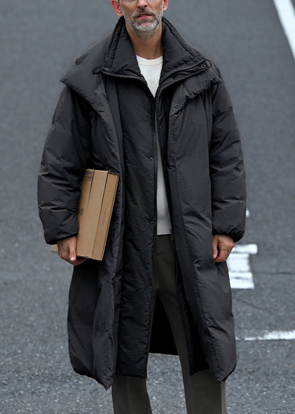 Parka d'hiver deux pièces en patchwork gris à boutons grande taille pour homme RJ008