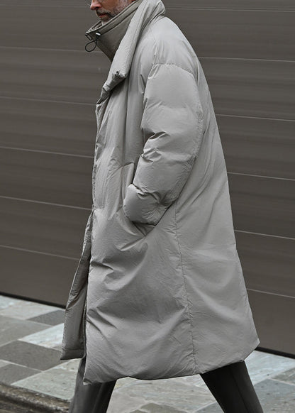 Parka d'hiver deux pièces en patchwork gris à boutons grande taille pour homme RJ008