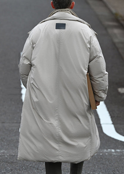 Parka d'hiver deux pièces en patchwork gris à boutons grande taille pour homme RJ008