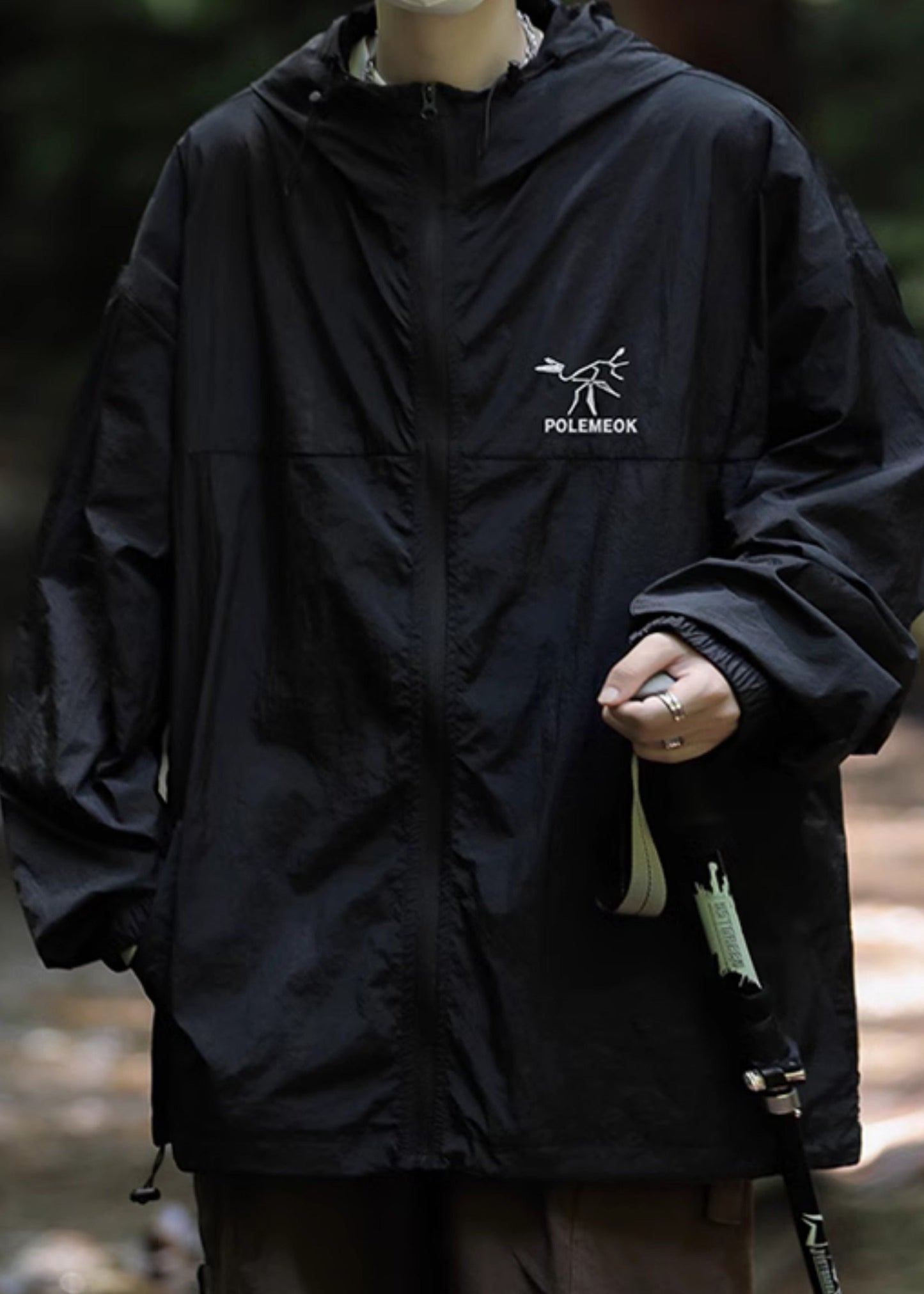 Manteau brodé en soie UPF 50+ pour homme, gris, à capuche