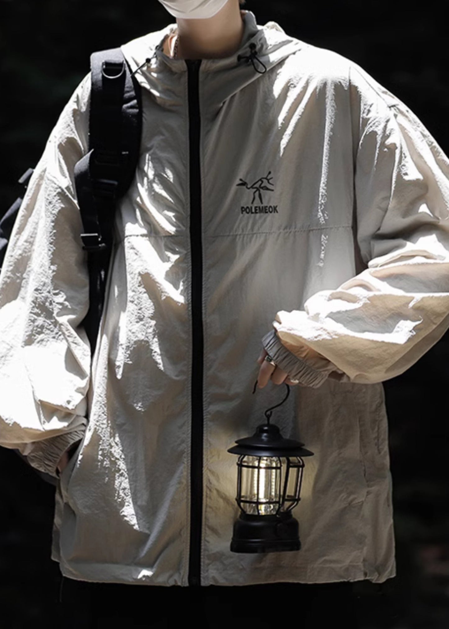 Manteau brodé en soie UPF 50+ pour homme, gris, à capuche