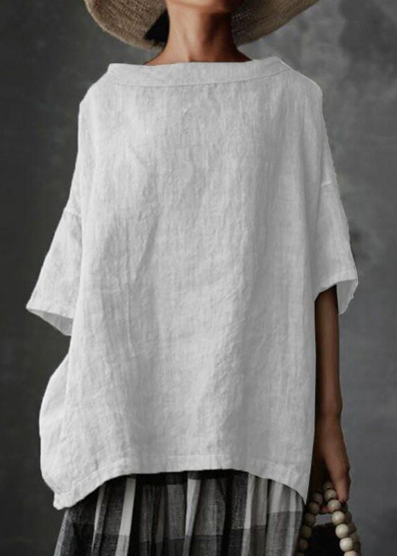 Shirts O-Neck Size T Grey Summer Solid Patchwork Plus