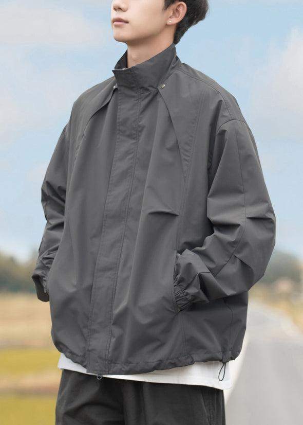 Kragen Herren Kordelzug Grau Plus Größe Stand Mäntel Baumwolle