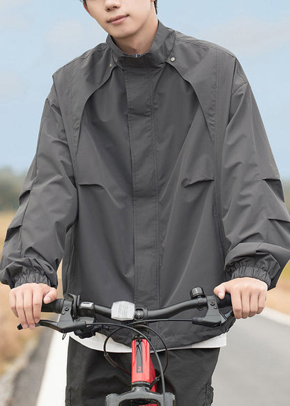 Kragen Herren Kordelzug Grau Plus Größe Stand Mäntel Baumwolle