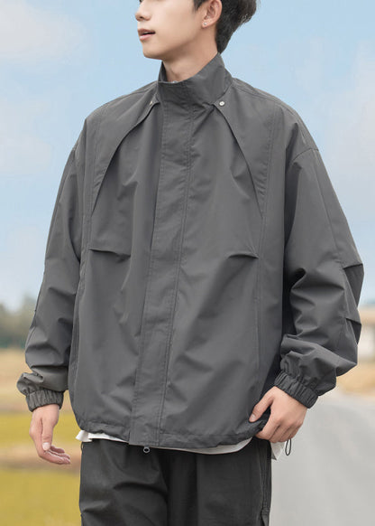 Kragen Herren Kordelzug Grau Plus Größe Stand Mäntel Baumwolle