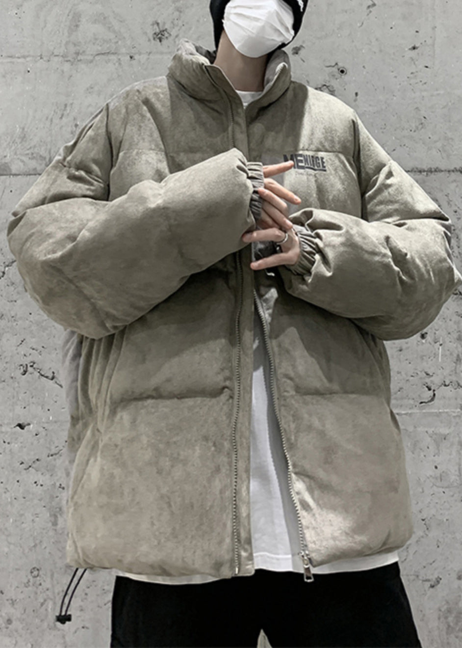 Parkas d'hiver gris grande taille avec fermeture éclair et poches imprimées pour hommes WL003