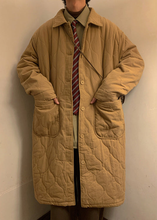 Parka d'hiver kaki grande taille avec poches boutonnées et couleur unie pour homme RJ007