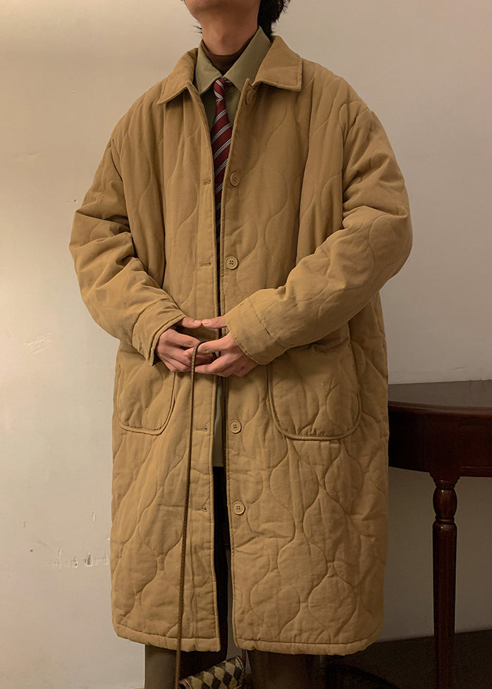 Parka d'hiver kaki grande taille avec poches boutonnées et couleur unie pour homme RJ007