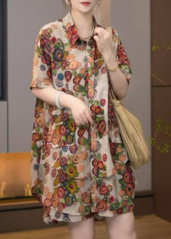 Ensemble de pièces en coton imprimé kaki taille été plus deux surdimensionné