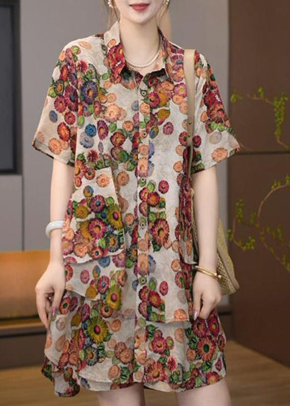 Ensemble de pièces en coton imprimé kaki taille été plus deux surdimensionné