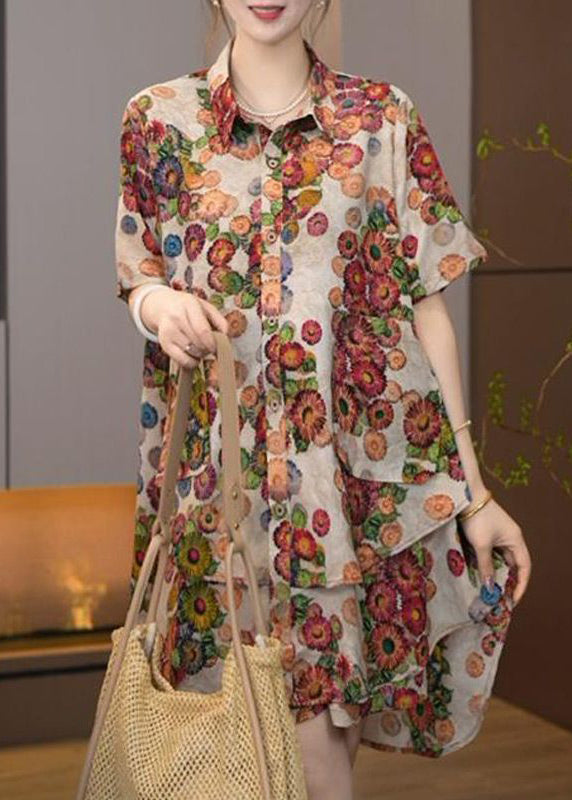 Ensemble de pièces en coton imprimé kaki taille été plus deux surdimensionné