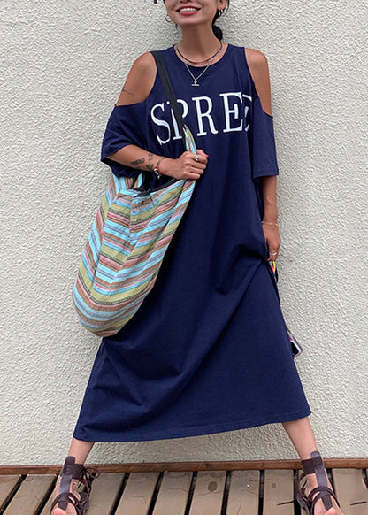 Größe Plus Blau Kalt Maxi Navy Grafik Kleid Urlaub Schulter