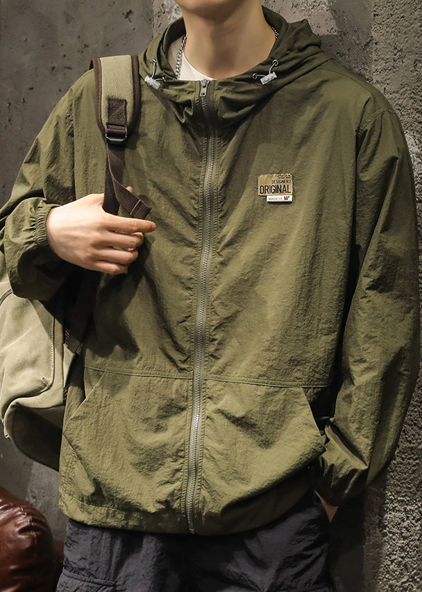 Manteaux olive grande taille été hommes poches vert fermeture éclair à capuche