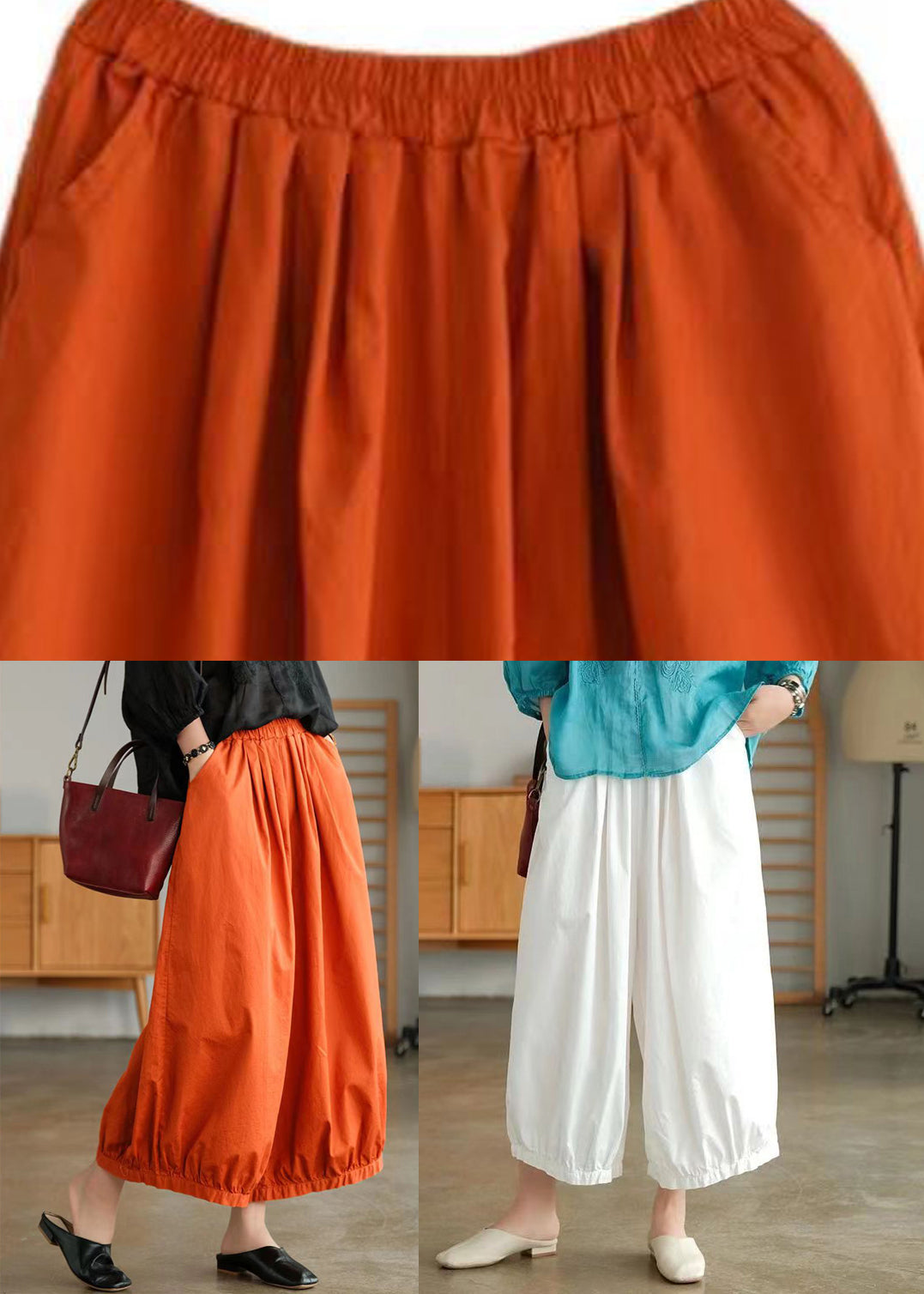 Plus Size Orange Taschen Baumwolle Laterne Hose Sommer BV071