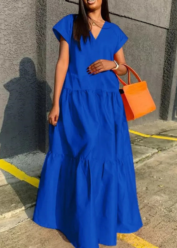 Kleid V Plus Lang Orange Sommer Patchwork Größe Hals