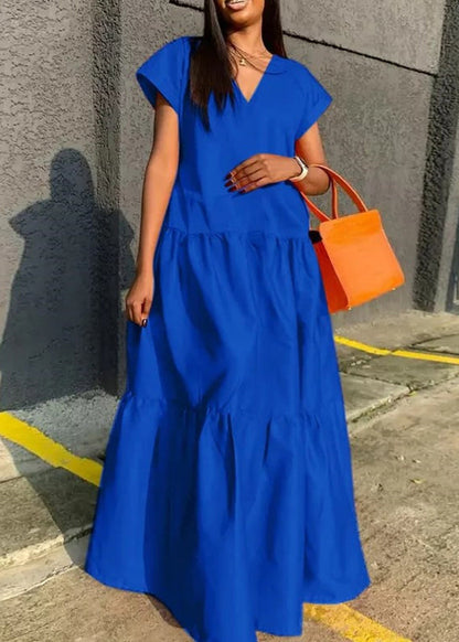 Kleid V Plus Lang Orange Sommer Patchwork Größe Hals