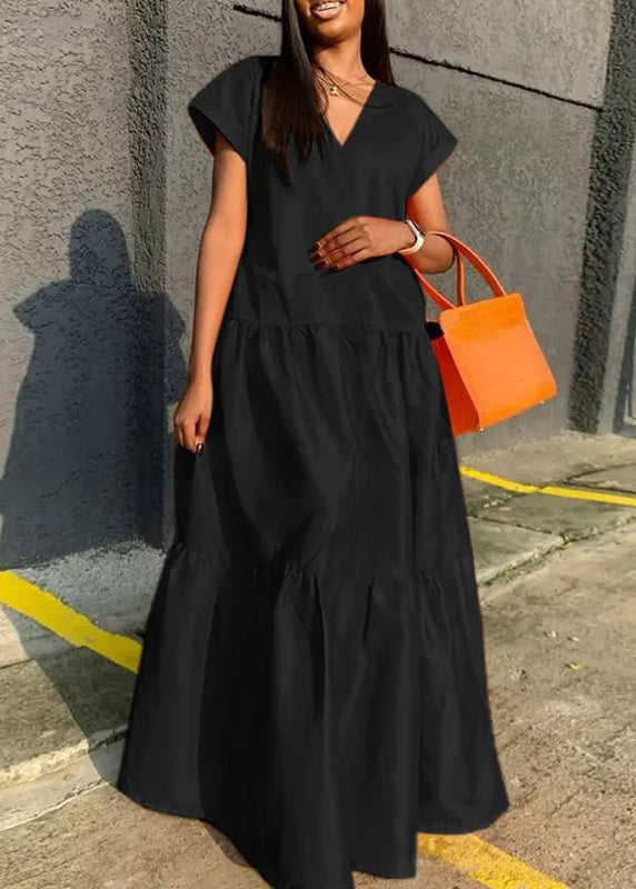 Kleid V Plus Lang Orange Sommer Patchwork Größe Hals