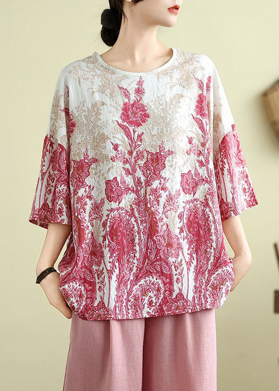 Size Plus Print Top Rosa Halbarm