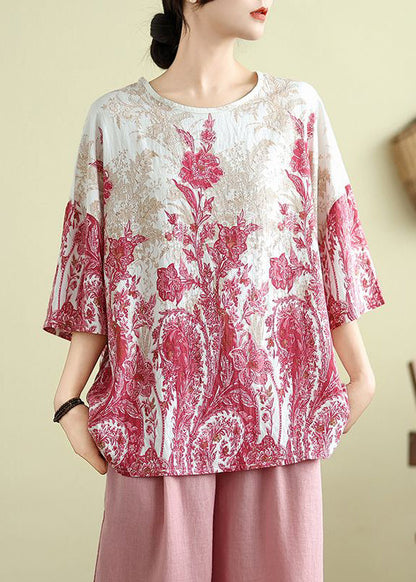 Size Plus Print Top Rosa Halbarm
