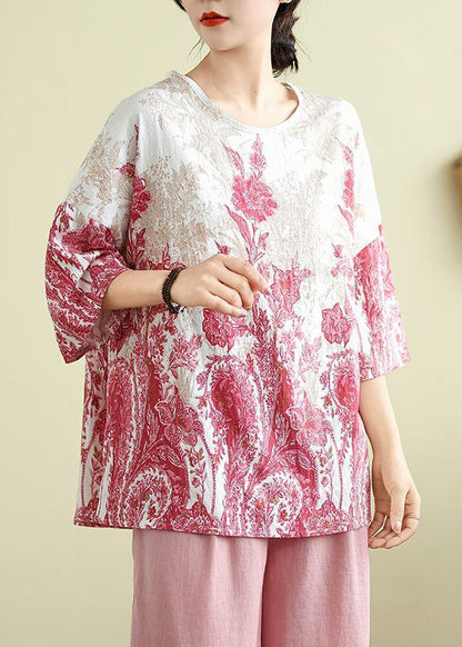 Size Plus Print Top Rosa Halbarm