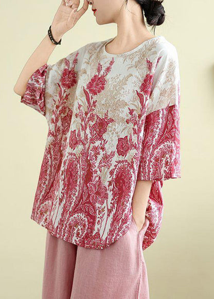 Size Plus Print Top Rosa Halbarm