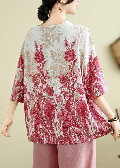 Size Plus Print Top Rosa Halbarm