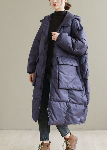 Manteau d'hiver en duvet de canard épais à capuche violet grande taille QD006