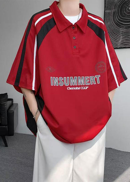 Baumwollknopfhemd Patchwork Halbbuchstaben Herren Übergröße Rotes Polo