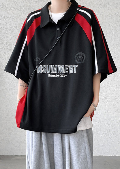 Baumwollknopfhemd Patchwork Halbbuchstaben Herren Übergröße Rotes Polo