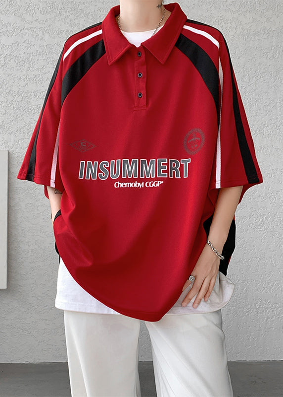 Baumwollknopfhemd Patchwork Halbbuchstaben Herren Übergröße Rotes Polo