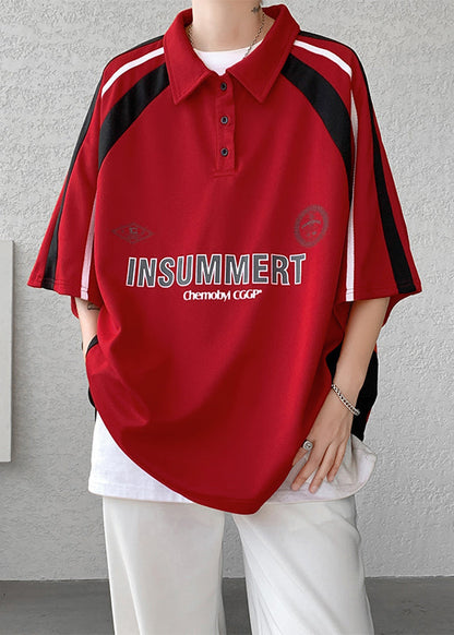 Baumwollknopfhemd Patchwork Halbbuchstaben Herren Übergröße Rotes Polo