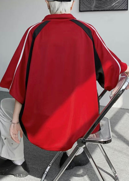 Baumwollknopfhemd Patchwork Halbbuchstaben Herren Übergröße Rotes Polo